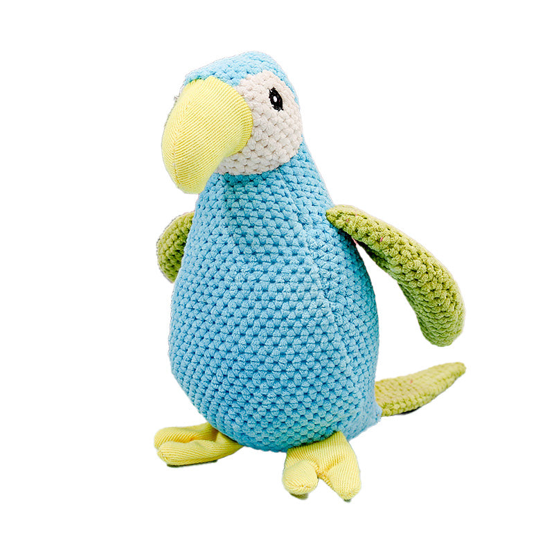 A bird plush toy is durable to aggressive chewer. Its squeaky sound effect can help attract their attention.