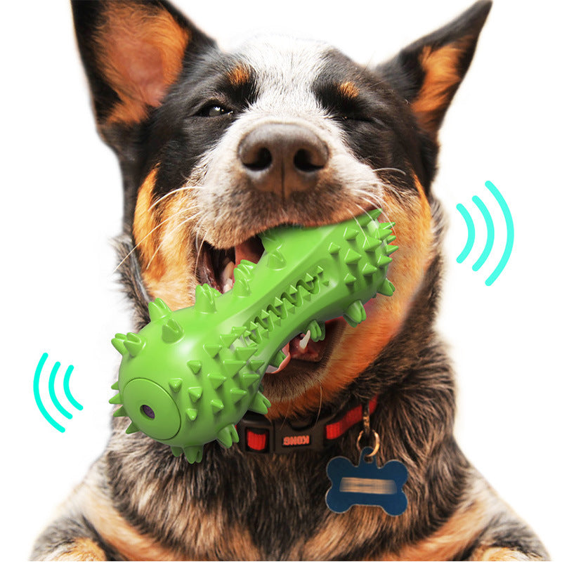 A dog toy toothbrush with squeaky sound effect is a good toy for both having fun and taking care of dental health at the same time.