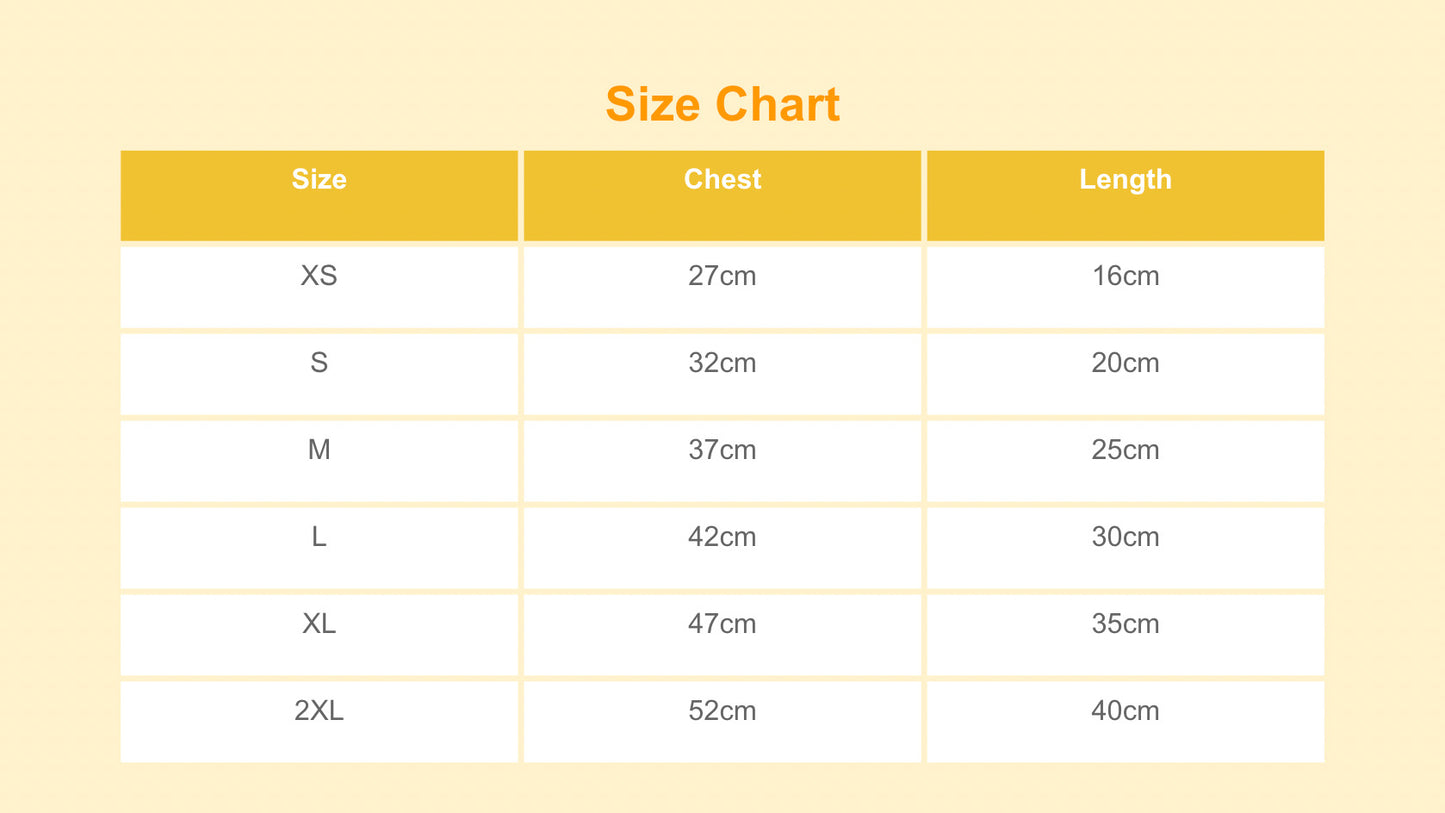 Dog Dragon Costume - Size Chart - Yes My Paws