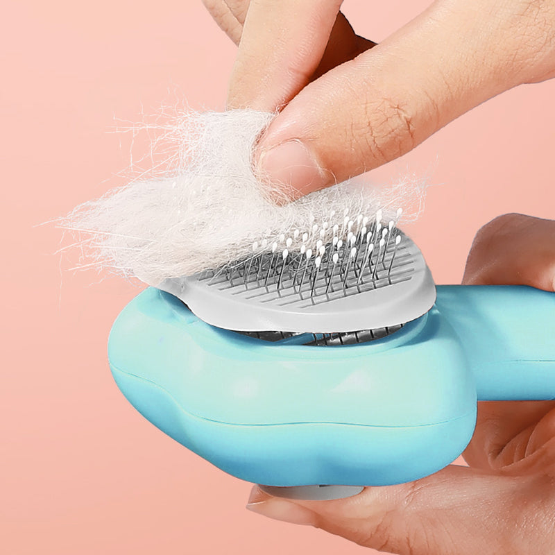 A pet comb with hair on it removed by one button. Make grooming easier.